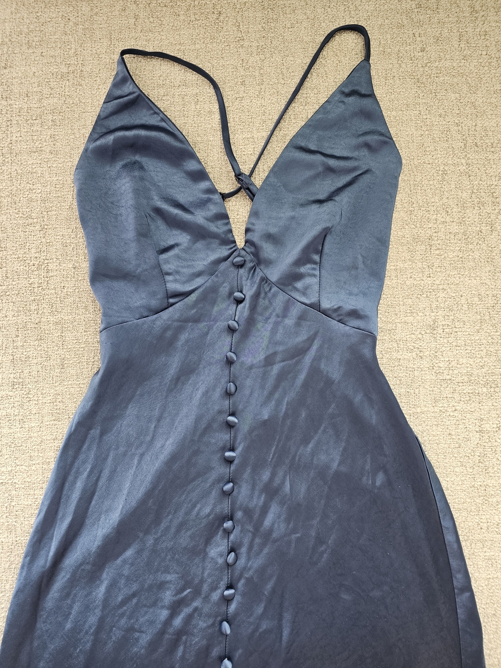 Hello Molly Slate Blue Satin Button-Front Midi Dress